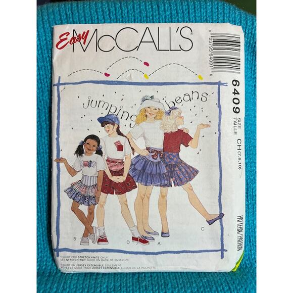 McCalls Sewing pattern 6409 Girls t-shirt shorts tiered skirt vintage 1980s - Picture 1 of 5